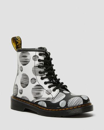 Dr Martens Junior 1460 Polka Dot Læder Snørestøvler Børn Sort | DK 687WNB